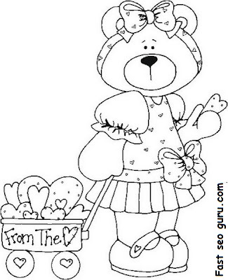 Printable Valentines Day sweet teddy bear coloring pages